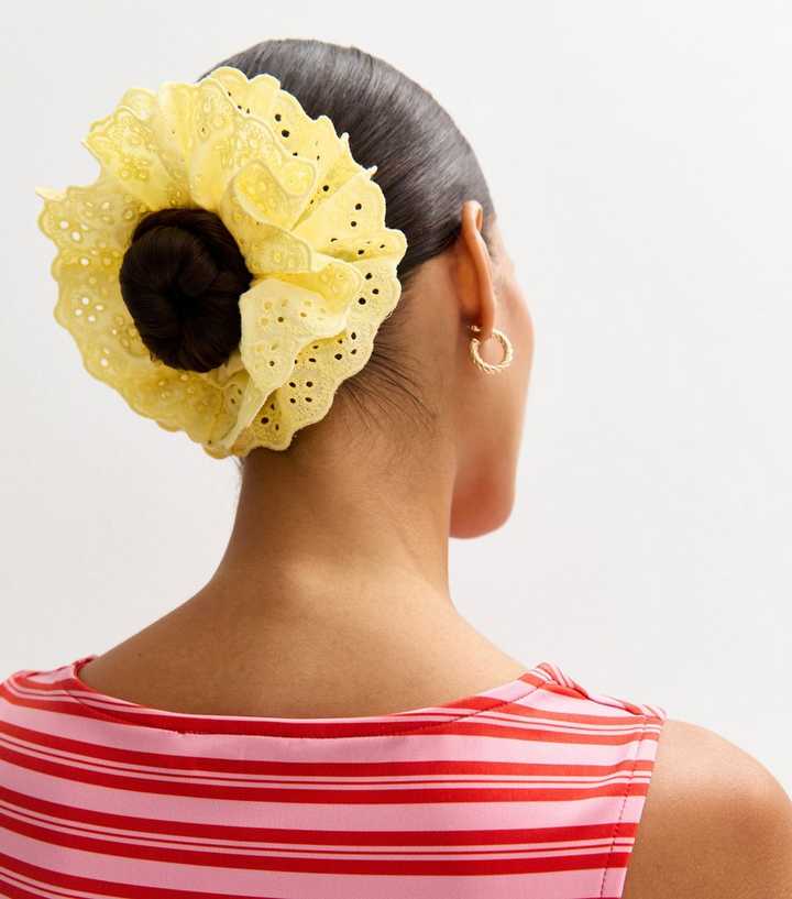 Yellow Broderie Anglaise Frill Scrunchie