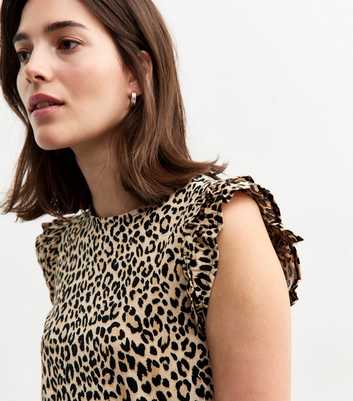 Brown Leopard Print Frill Trimmed Vest
