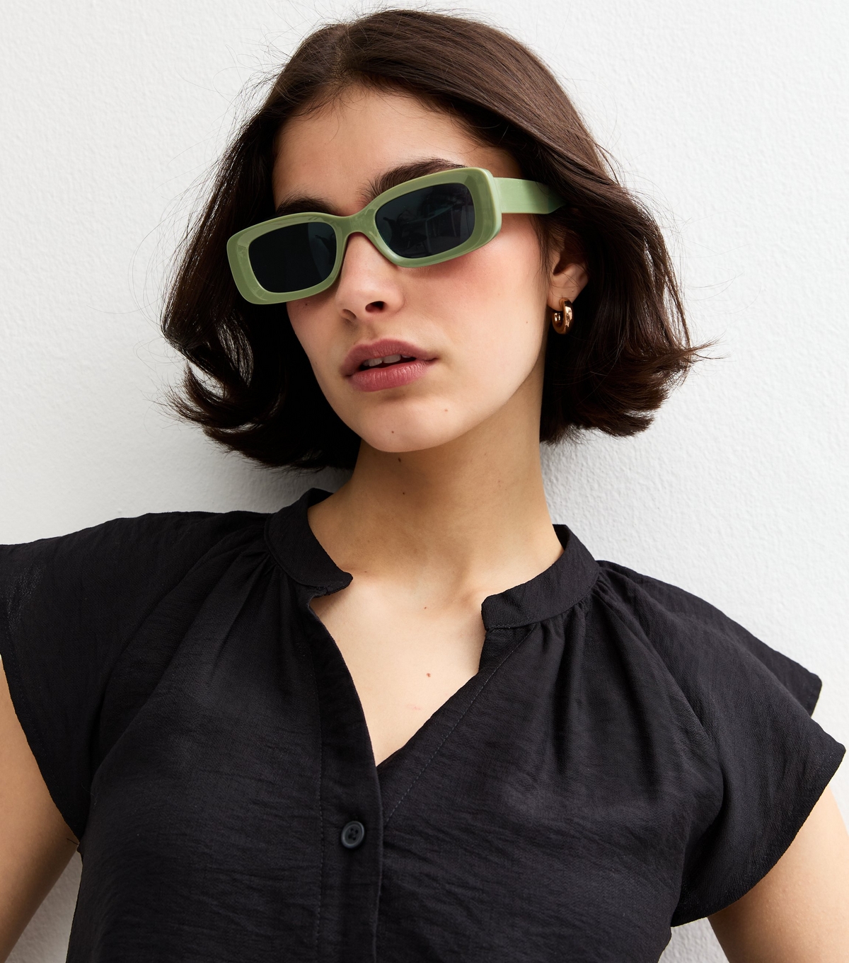 Light Green Rectangle Frame Sunglasses New Look