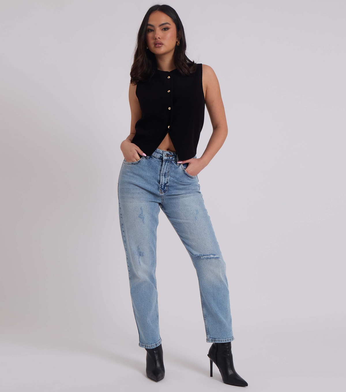 Urban Bliss Women's Blue Ripped Mom Jeans New Look Uk Size 8