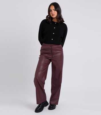 Urban Bliss Burgundy Leather Look Wide Leg Trousers