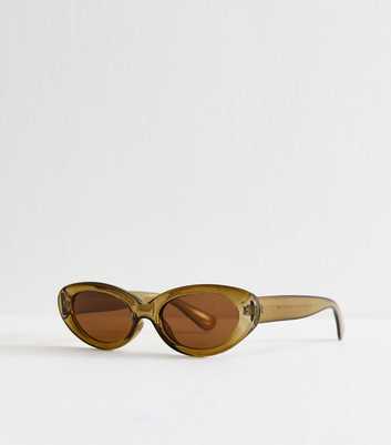Dark Khaki Oval Frame Sunglasses