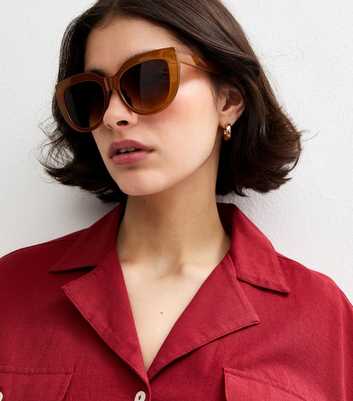 Burnt Orange Chunky Round Cat Eye Sunglasses