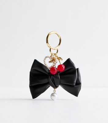 Black Bow Faux Leather Bag Charm