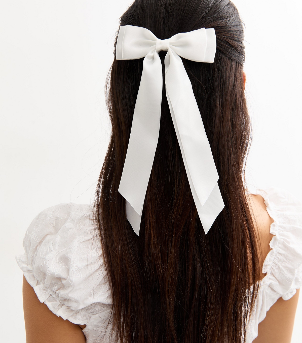 White Double Bow Satin Hair Clip New Look