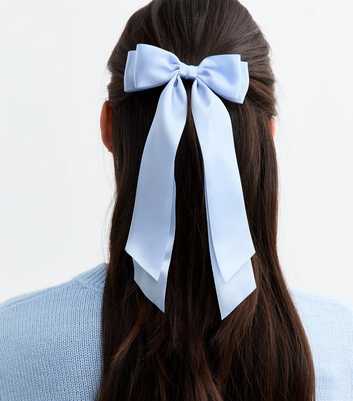 Light Blue Double Bow Satin Hair Clip