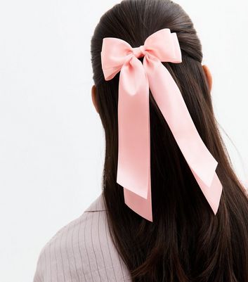 Pink Double Bow Satin Hair Clip | New Look