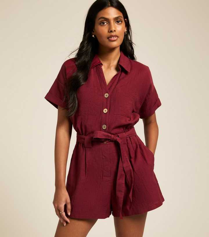 Light Burgundy Belted Utility Playsuit