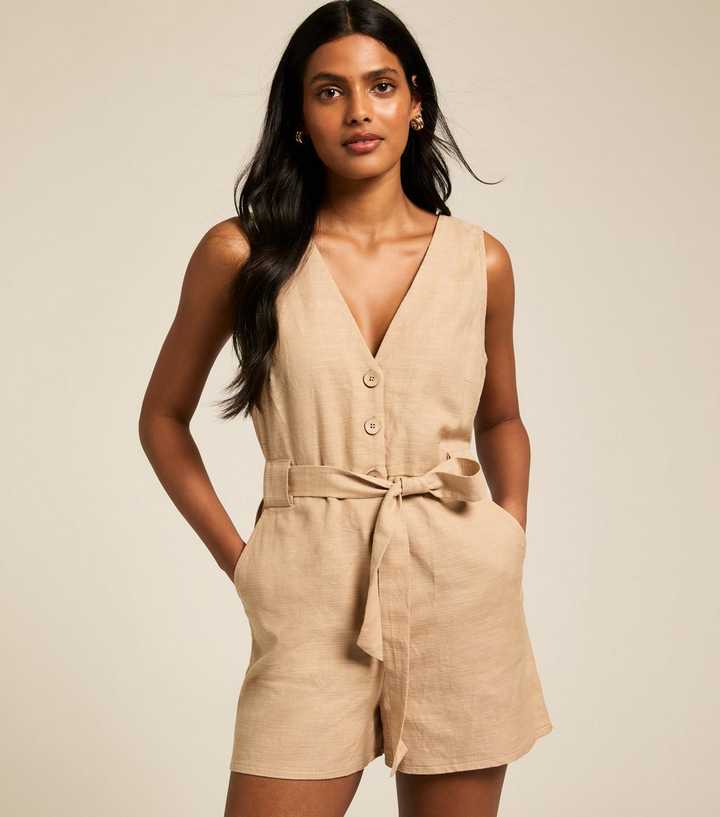 Stone V-Neck Belted Playsuit