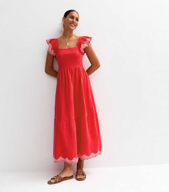 new look red floral midi dress Red Floral Ditsy Lace Tea Midi Dress