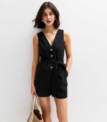 Black Broderie Anglaise Belted Playsuit