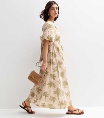 White Palm Tree Print Bow Back Midi Dress
