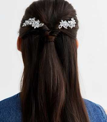 Pack of Two Silver Diamanté Flower Hair Slides