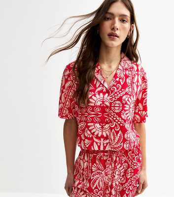 Red Palm Leaf Print Shirt