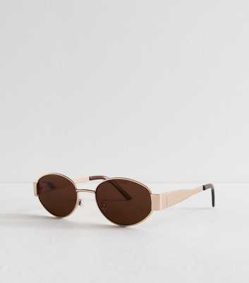 Gold Tone Metal Oval Sunglasses