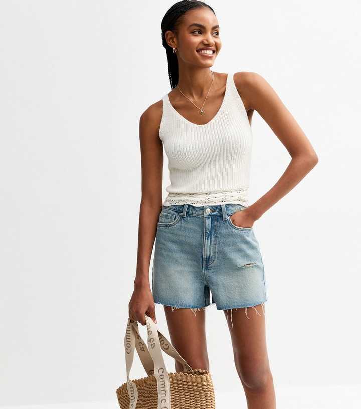 Tall Blue Ripped Denim Shorts