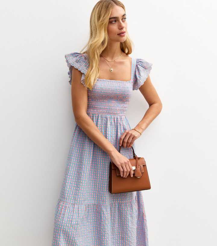 new look gingham midi dress Buy Navy Blue Gingham Puff Sleeve Midi Dress from Next USA