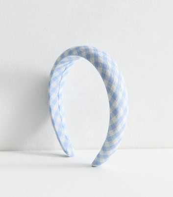 Blue Gingham Padded Headband