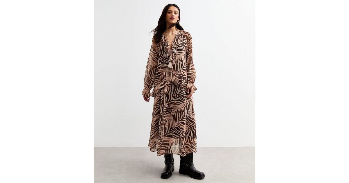 Zilla Layered Chiffon Dress Brown Print main image 1
