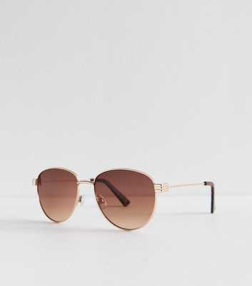 Gold Tone Metal Oversized Round Sunglasses