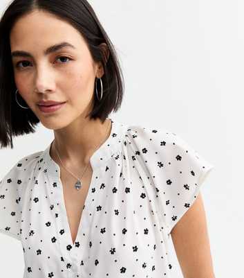 White Floral Print Button Up Top