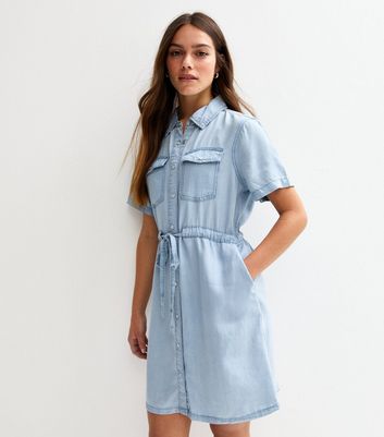 new look denim dress petite Black Lightweight Denim Shirt A line Mini Dress