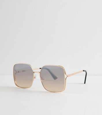 Gold Oversize Mirrored Lens Square Sunglasses