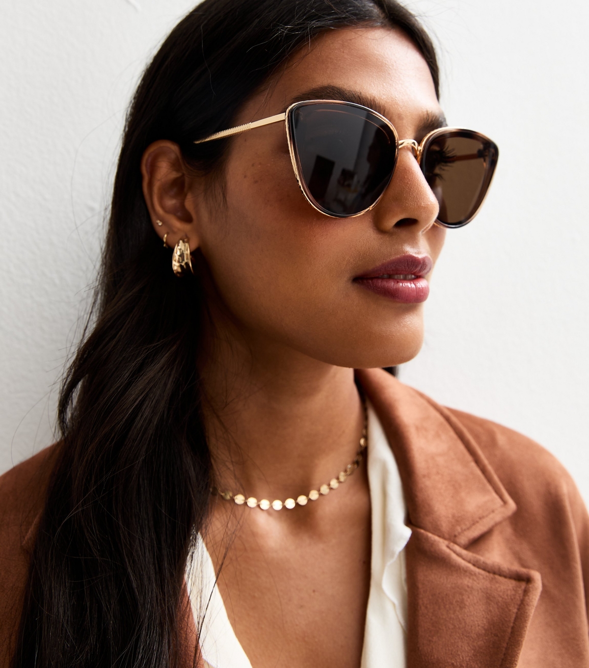 Gold Tone Metal Cateye Sunglasses New Look