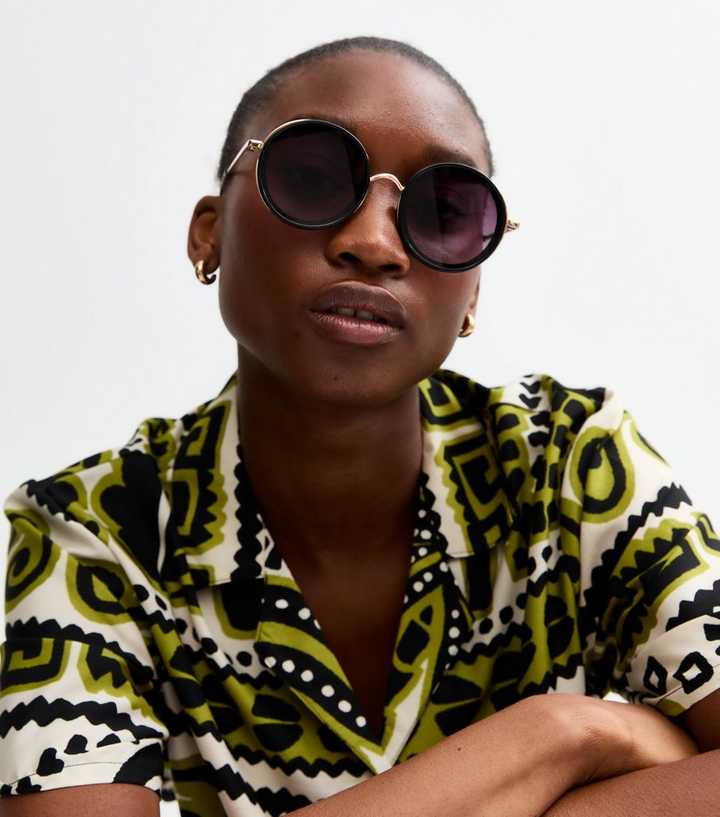 Black Oversized Round Frame Sunglasses