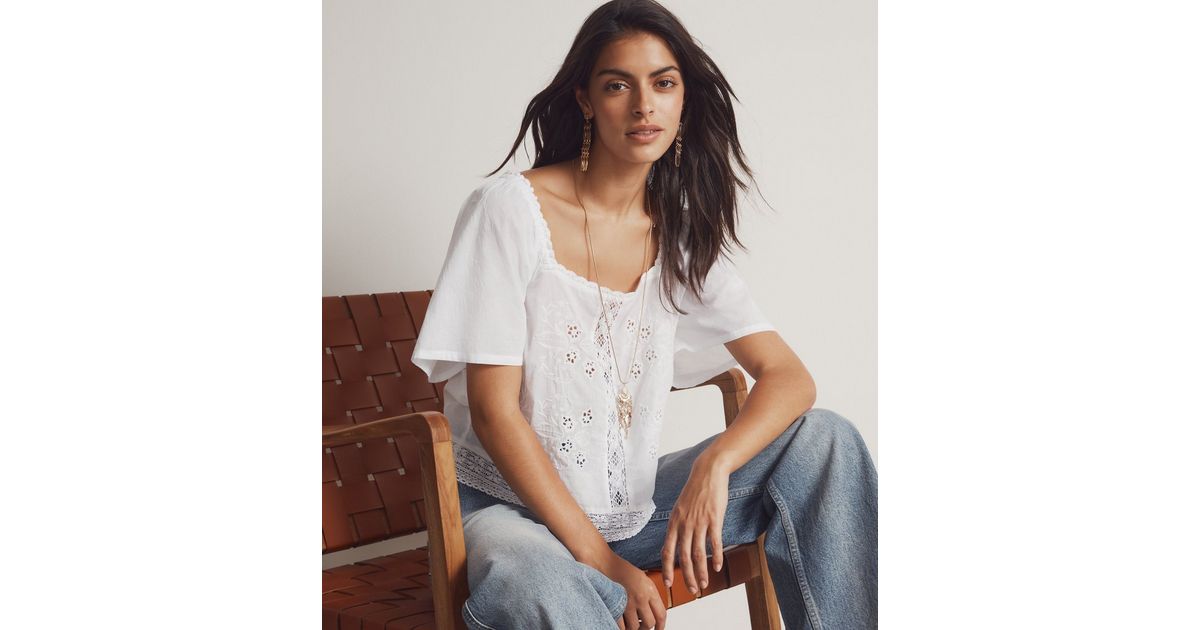 White Tie Back Square Neck Embroidered Top | New Look