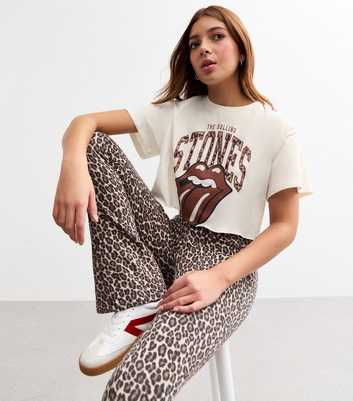 Girls Cream Rolling Stones Print Cropped Top