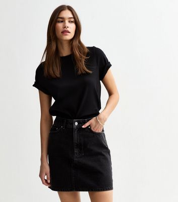 Black Denim A-Line Skirt