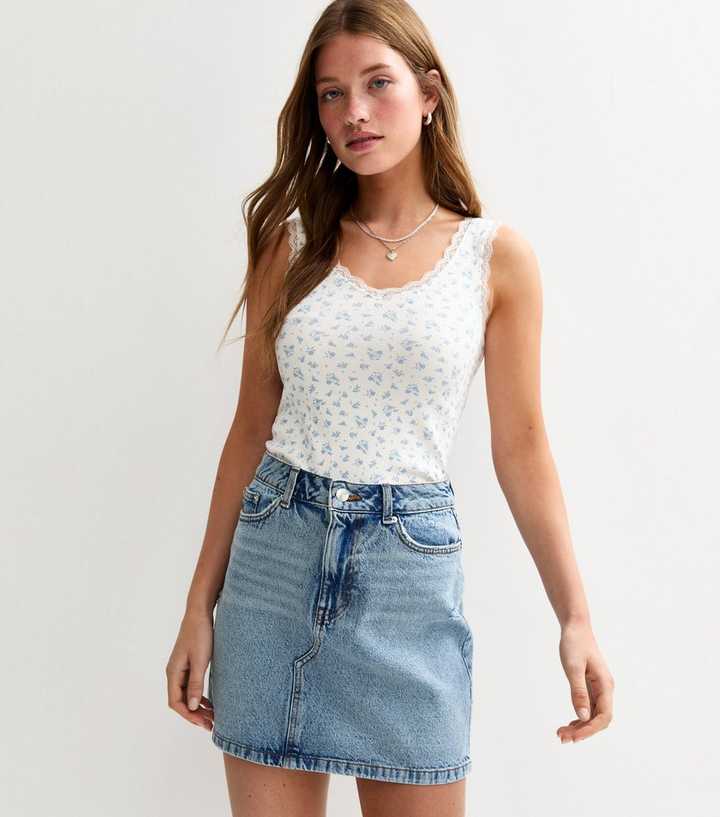 Light Blue Denim A-Line Mini Skirt | New Look