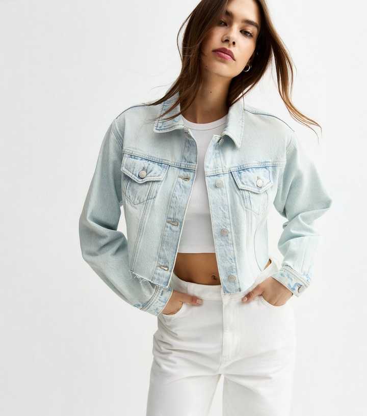 Light Blue Raw Hem Cropped Denim Jacket New Look