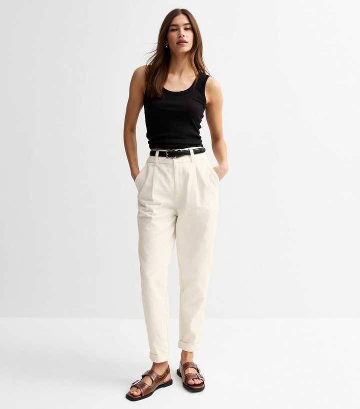 White Belted Tapered Trousers