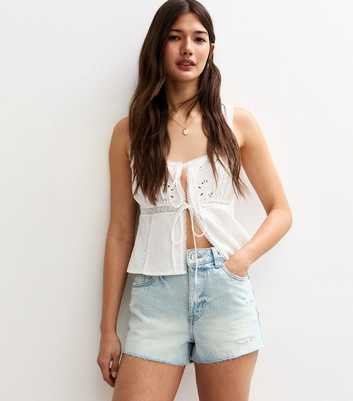 Light Blue Frayed Hem Denim Shorts