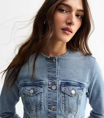 Blue Collarless Denim Jacket