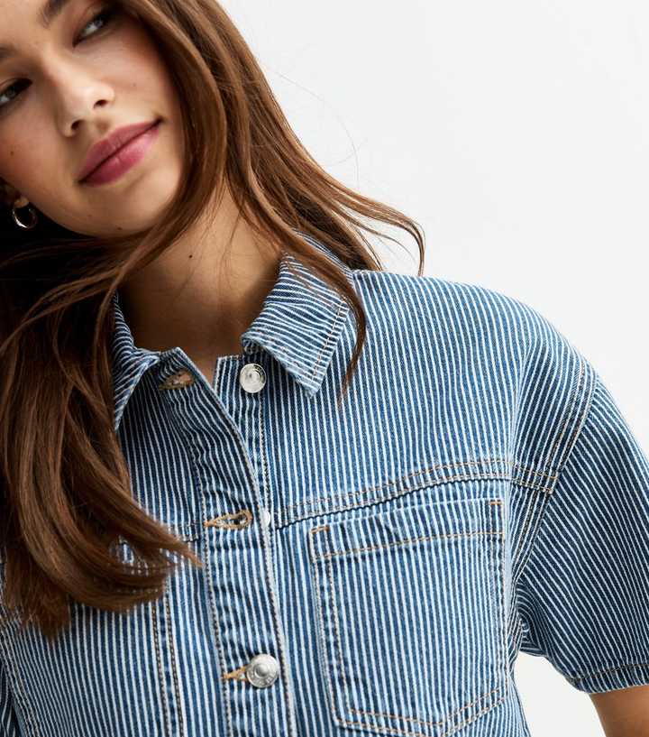 Blue Striped Denim Boxy Shirt