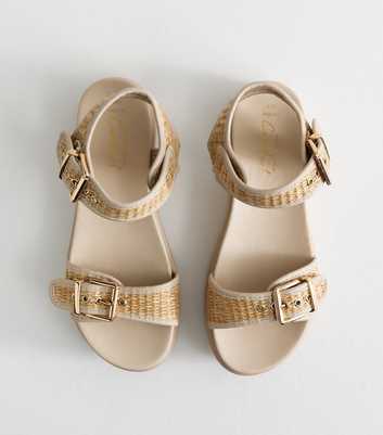 Wide Fit Cream Raffia Look Strap Flatform Sandals