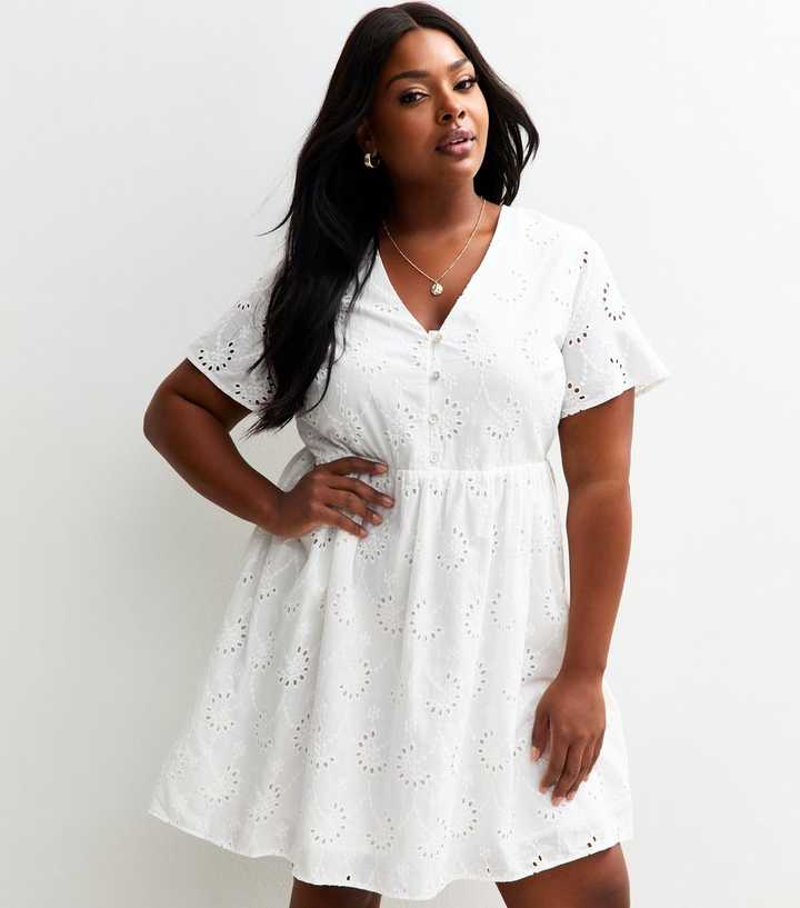 Curves White Broderie Anglaise Mini Dress