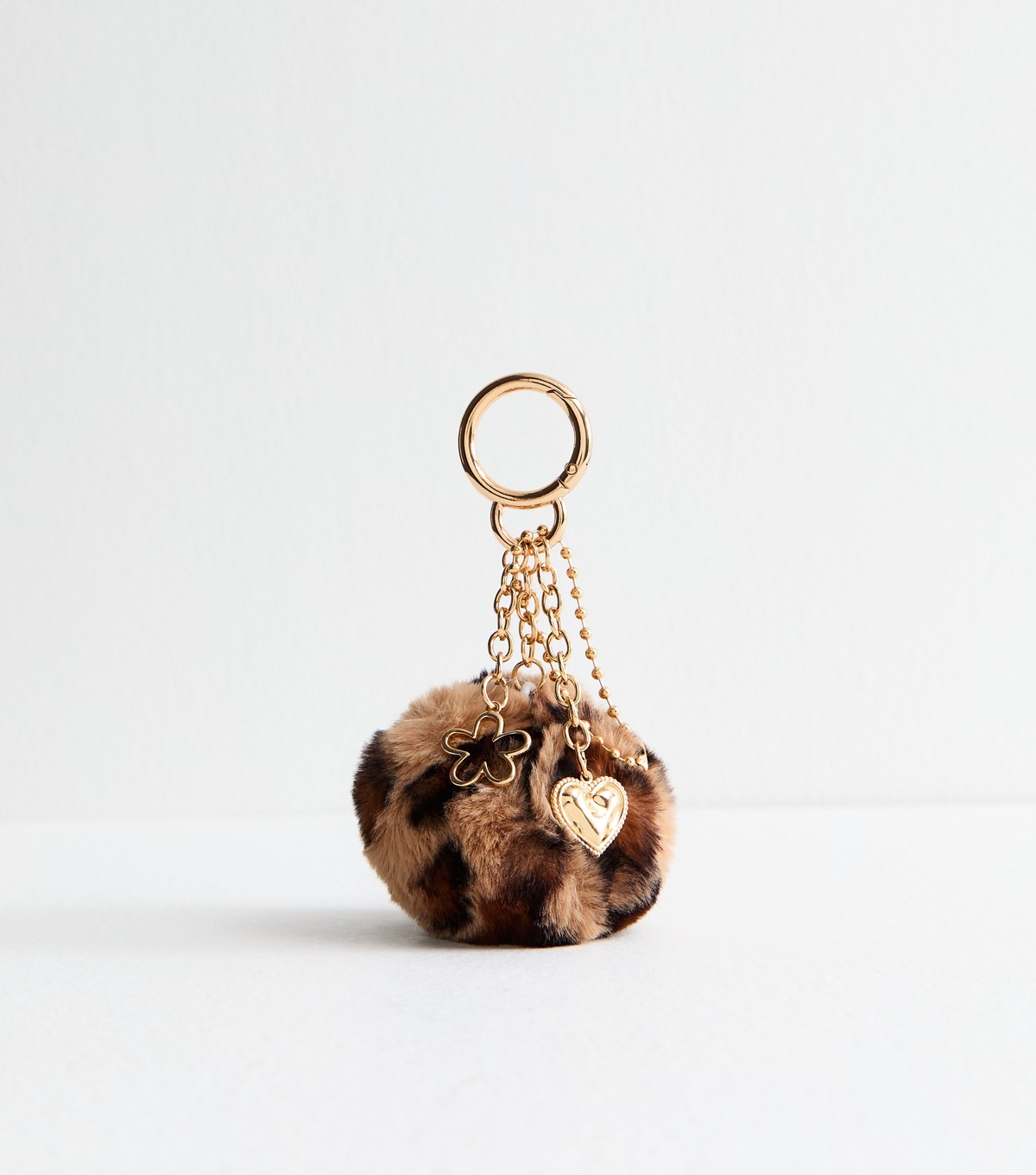 Brown Leopard Print Pom Pom Bag Charm New Look