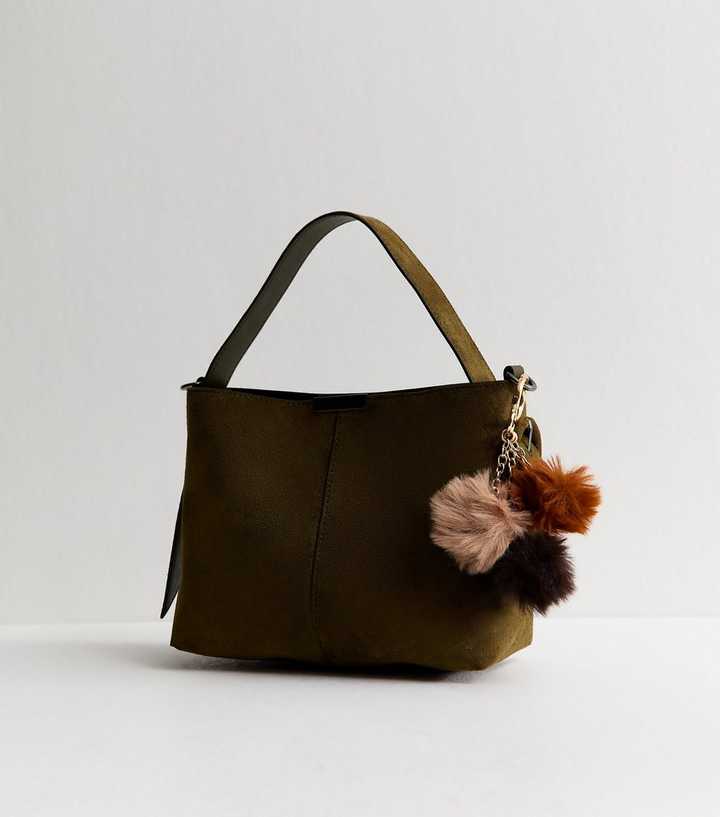 Dark Brown Three Pom Fluffy Bag Charm