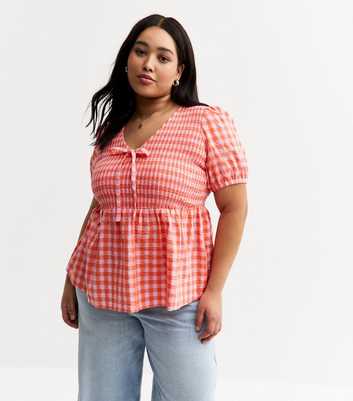 Curves Red Gingham Tie Detail Top