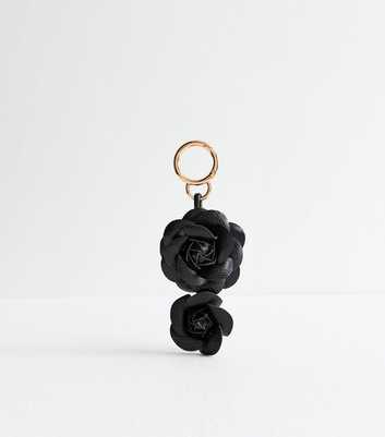 Black Faux Leather Flower Bag Charm 