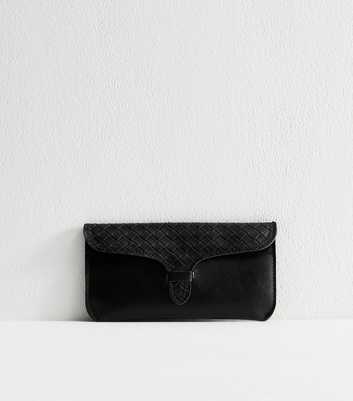 Black Faux Leather Woven Sunglasses Case