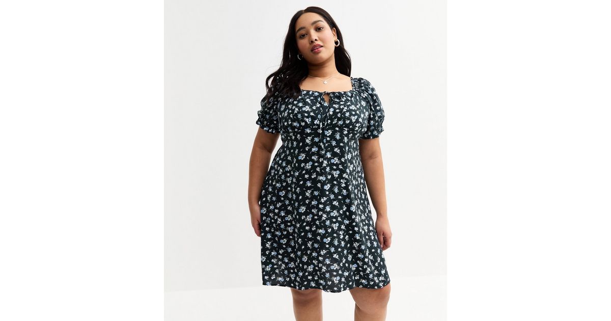 Mini Dress with Tie-Neck and Flared Skirt - Black main image 1