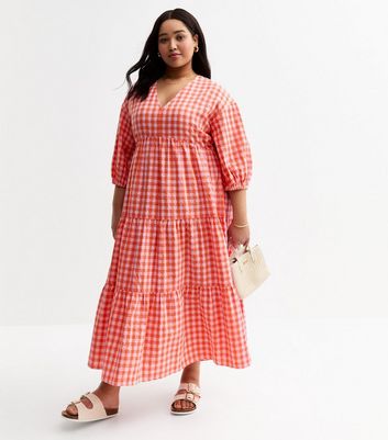 Gingham Women's Plus Size Seersucker Dress Curves Pink