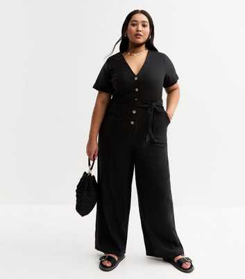 Curves Black Button Up Jumpsuit
