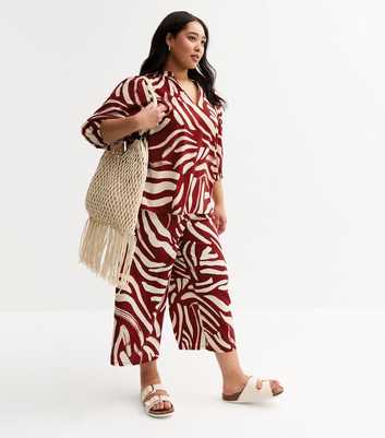 Curves Brown Abstract Print Cropped Trousers