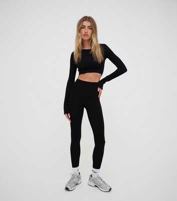 WKNDGIRL Black Ribbed Long Sleeve Crop Top